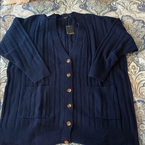 Torrid Deep Blue Ribbed Cardigan - Picture 1 of 4